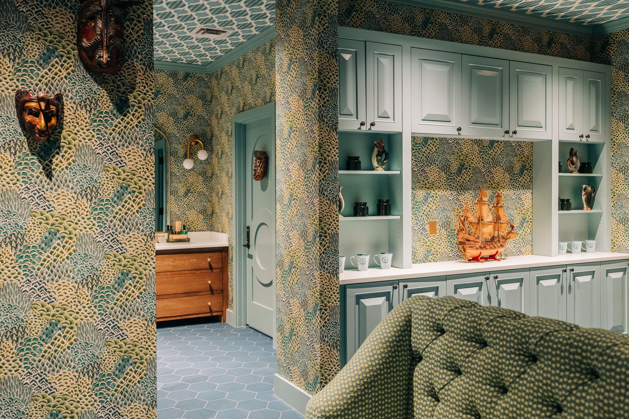 Wallpaper installer completing a residential project in Texas